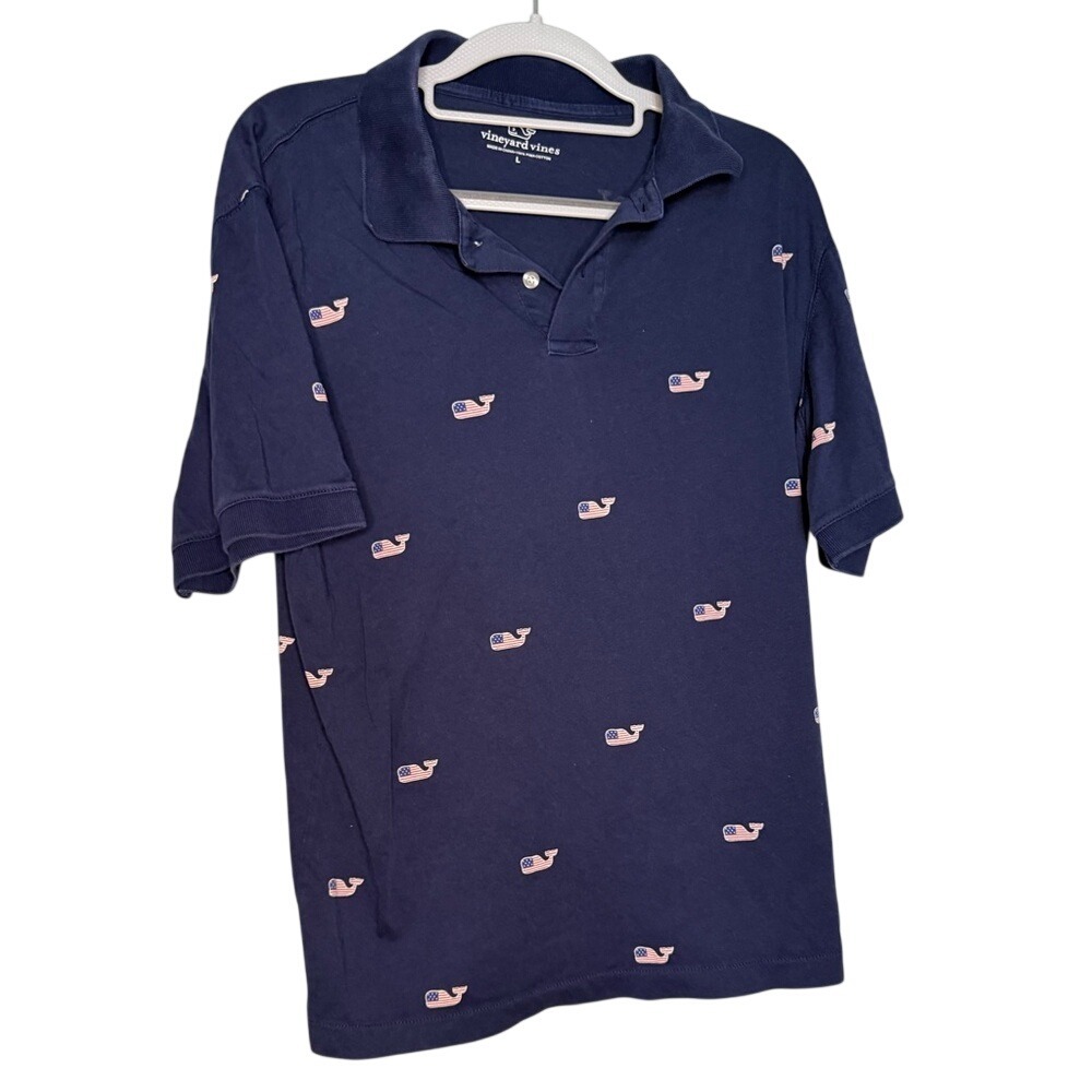 Vineyard Vines red white and blue polo whale print Fourth‎ of July shirt